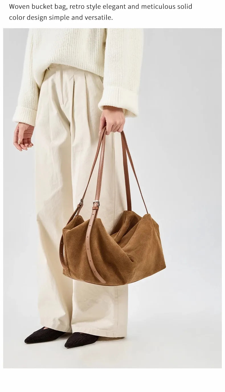 Bandoleras de piel auténtica de vaca de ante para mujer, bandolera de piel de vaca suave, diseño femenino, bolso de viaje perezoso de lujo