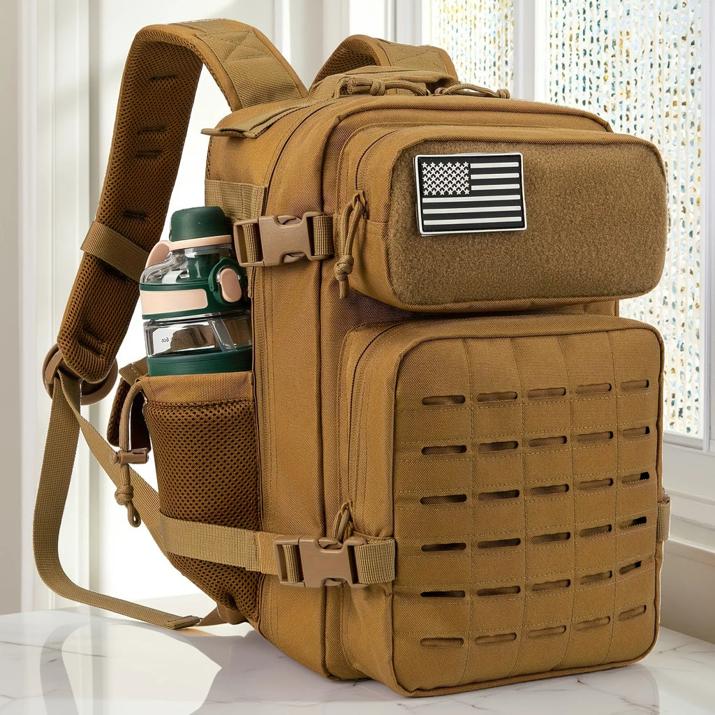 Mochilas tácticas de gimnasio de 25L para hombres, mochila Molle con corte láser de supervivencia, bolsa pequeña para insectos, mochila de caza con portavasos duales