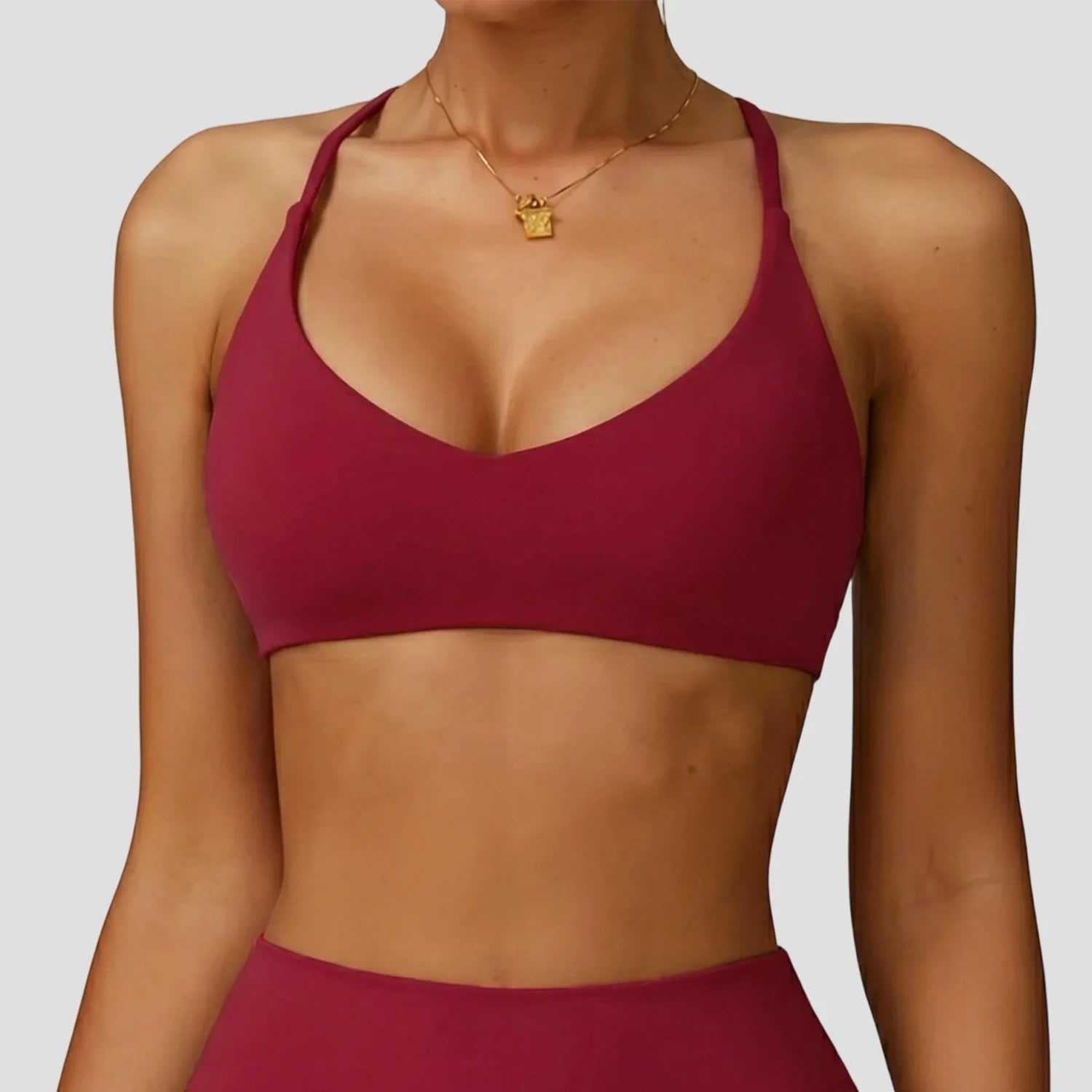 Sujetador deportivo de alto impacto para mujer, ropa interior de gimnasio con realce en la espalda, Top corto de Yoga cruzado, entrenamiento para correr, Fitness, Pilates, Color sólido