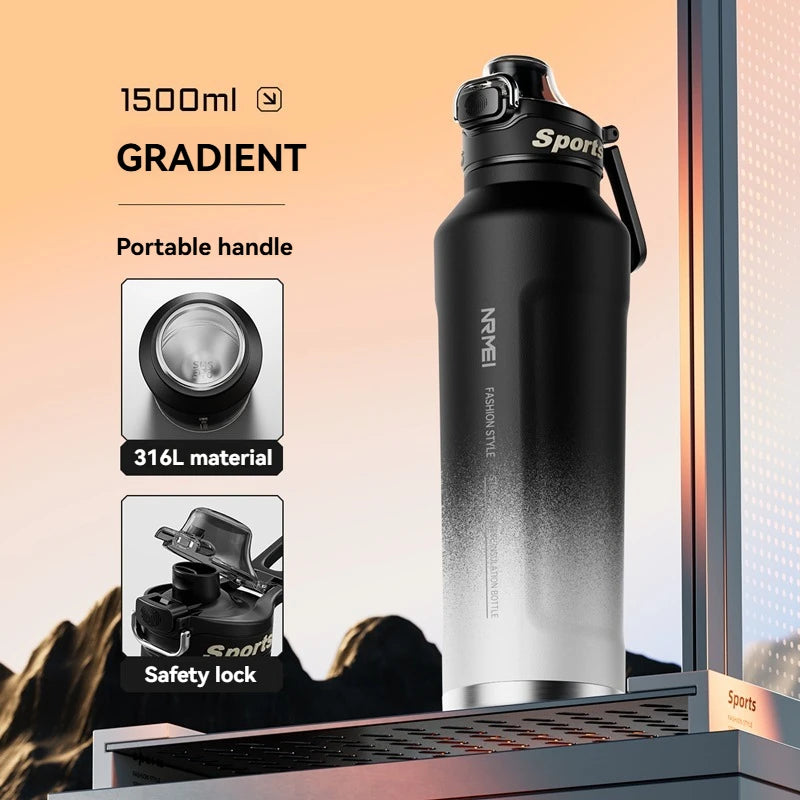Botella de agua con aislamiento de 1,5 l, taza con aislamiento frío y caliente de acero inoxidable, termo al vacío, frascos de doble pared