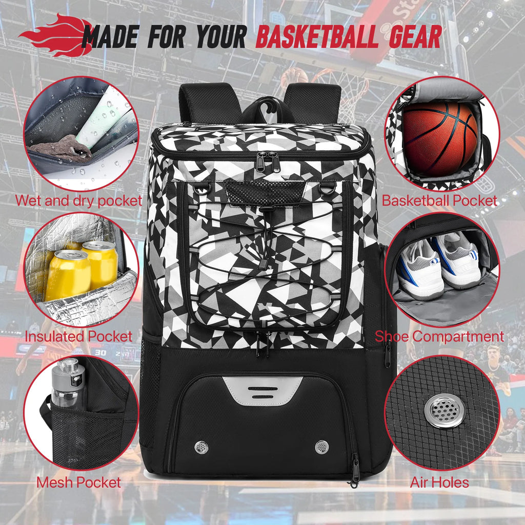 Equipo de entrenamiento deportivo Mochila de baloncesto con soporte para pelotas separado y compartimento para zapatos Mochila de gimnasio para baloncesto y fútbol