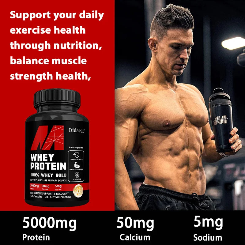 Capsuels de proteínas de suero, con proteínas de 5000 mg, apoya la recuperación, suplemento para la salud muscular equilibrada, la inmunidad, NO GMO