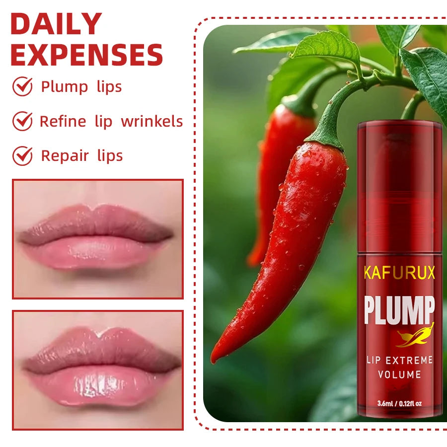 1 unidad de aceite de Chili Pepper Lip Plumper, brillo de labios hidratante de larga duración, suero, esencia voluminizadora instantánea, maquillaje de labios para mujeres