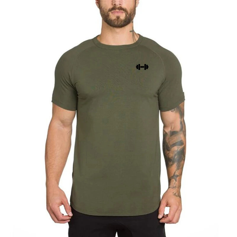 Ropa deportiva para gimnasio, culturismo, entrenamiento muscular, pantalón corto informal para hombre, ropa de algodón de manga, camisetas ajustadas transpirables para Fitness de verano