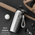 Botella de agua abierta de un botón con cuerda de elevación, botella termo de acero inoxidable de gran capacidad, frascos de vacío para deportes al aire libre