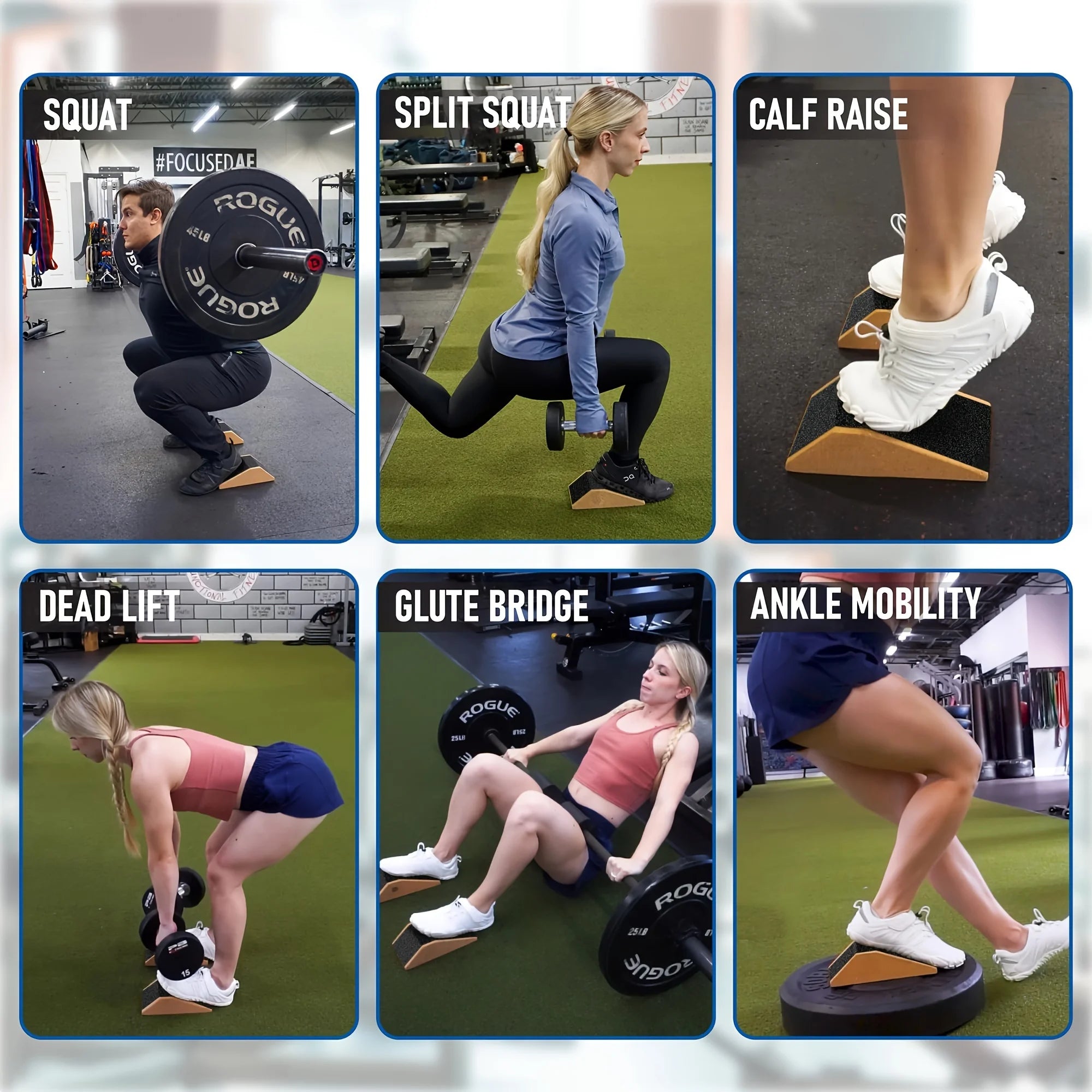 Juego de cuña de fitness de madera de color sólido con superficie antideslizante para sentadillas y estiramiento, incluye bolsa de transporte portátil (par)