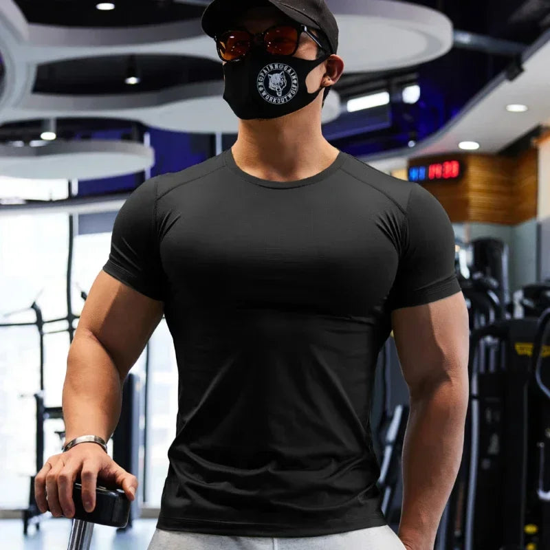Camiseta de gimnasio para hombre de talla grande, camisetas deportivas de ajuste seco para hombre, sudadera, Tops de Color liso, ropa deportiva para entrenamiento muscular, ropa de Yoga
