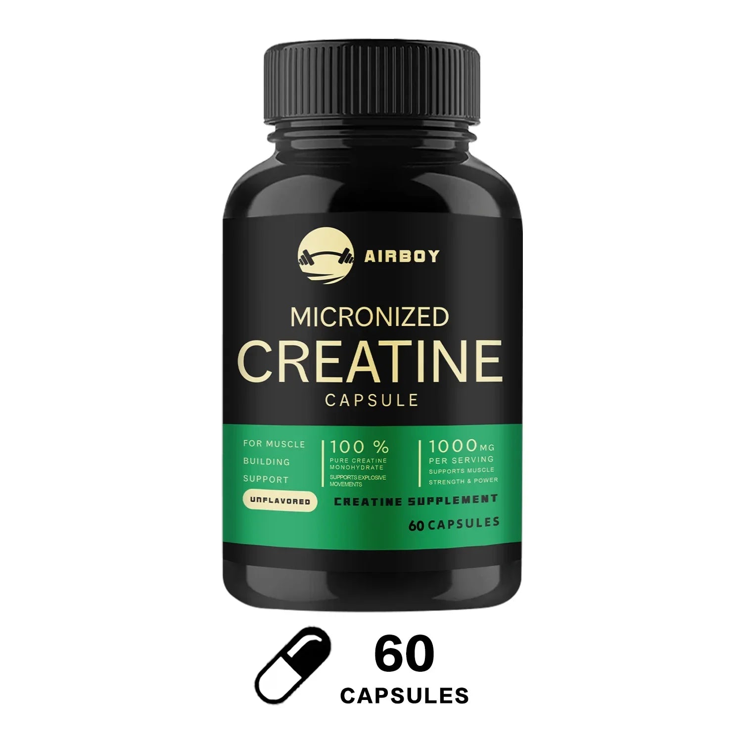 Cápsulas de monohidrato de creatina: suplemento de fuerza, músculo y rendimiento para hombres y mujeres, sin OGM ni sin gluten