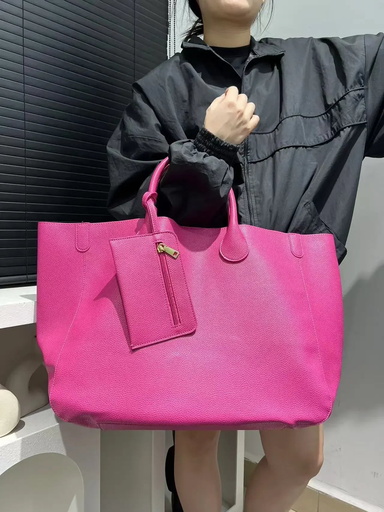 Bolso de mano de gran tamaño de cuero vegano a la moda para mujer con gran capacidad, bolso de compras simple y versátil