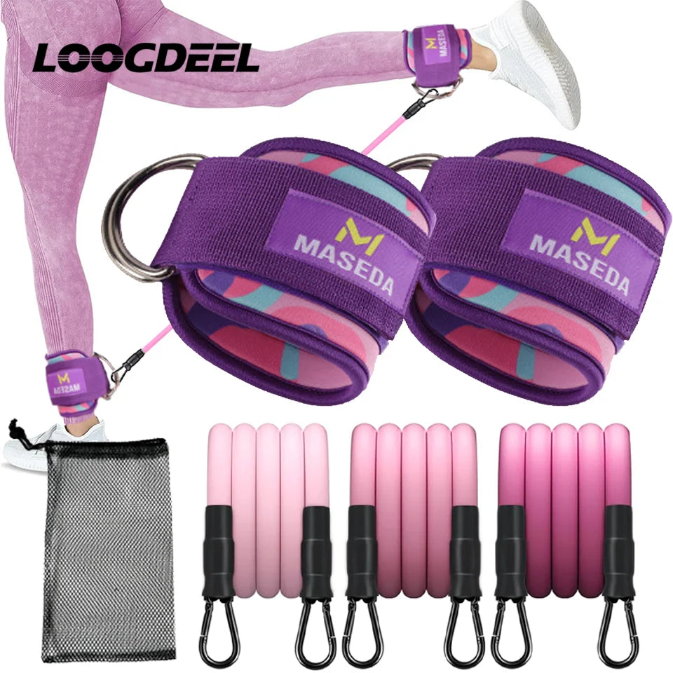 LOOGDEEL-Puños de tobillo con soporte de anillo en D, bandas de resistencia, correas de tobillo, Fitness, Yoga, extensión de fuerza de piernas, protector de gimnasio Unisex