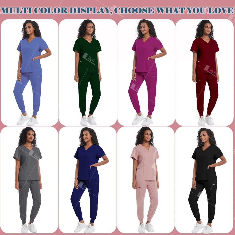 Conjunto de ropa de trabajo clínica para mujer, uniforme de enfermera y enfermería, uniformes médicos, conjunto de exfoliantes, pantalones superiores para escuelas de belleza para mascotas, gris y negro
