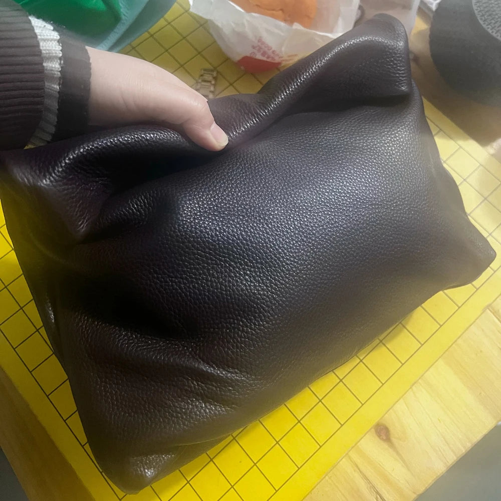 Bolso de mano de piel de vaca 100% auténtica para mujer, bolso de diseñador plegable, bolso con asa magnética Simple