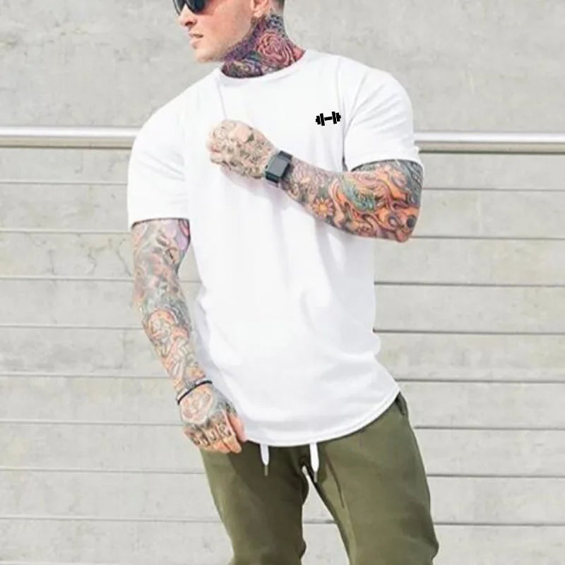 Ropa deportiva para gimnasio, culturismo, entrenamiento muscular, pantalón corto informal para hombre, ropa de algodón de manga, camisetas ajustadas transpirables para Fitness de verano