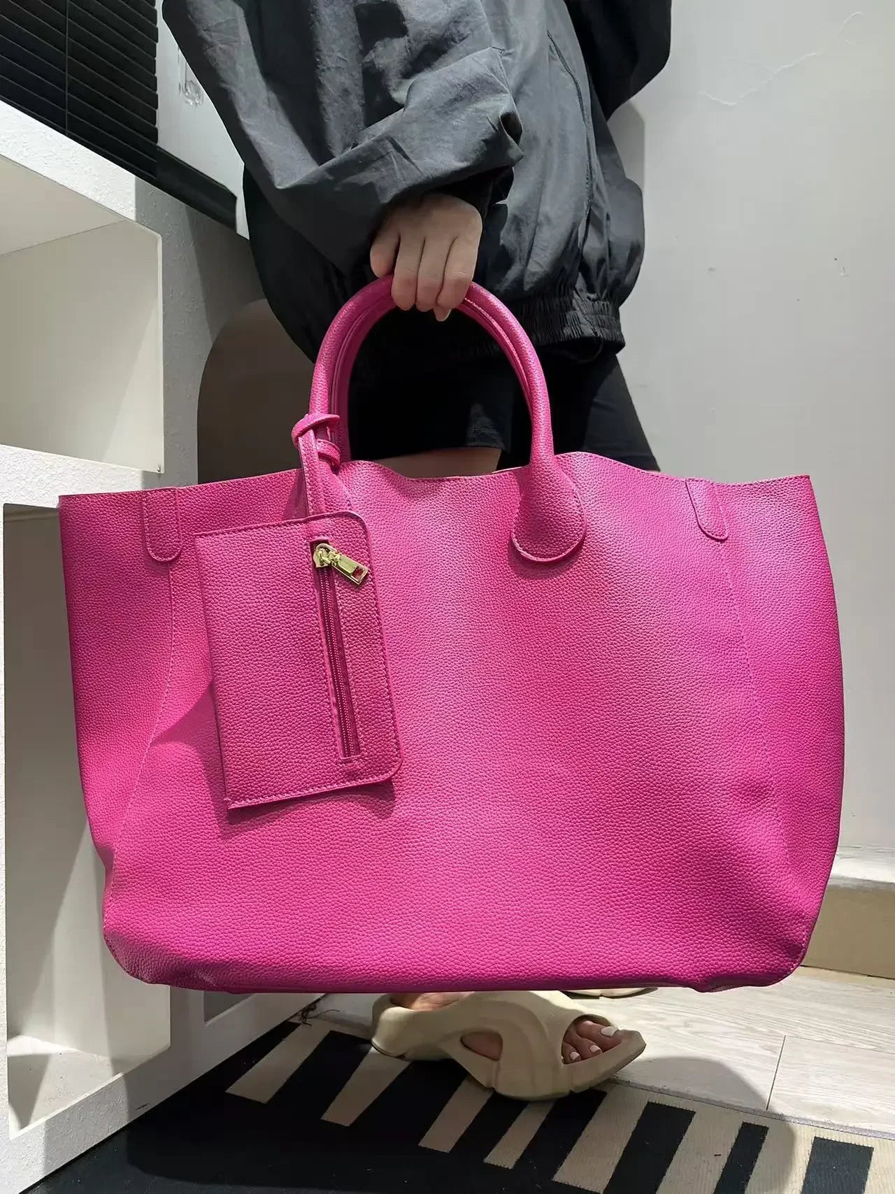 Bolso de mano de gran tamaño de cuero vegano a la moda para mujer con gran capacidad, bolso de compras simple y versátil