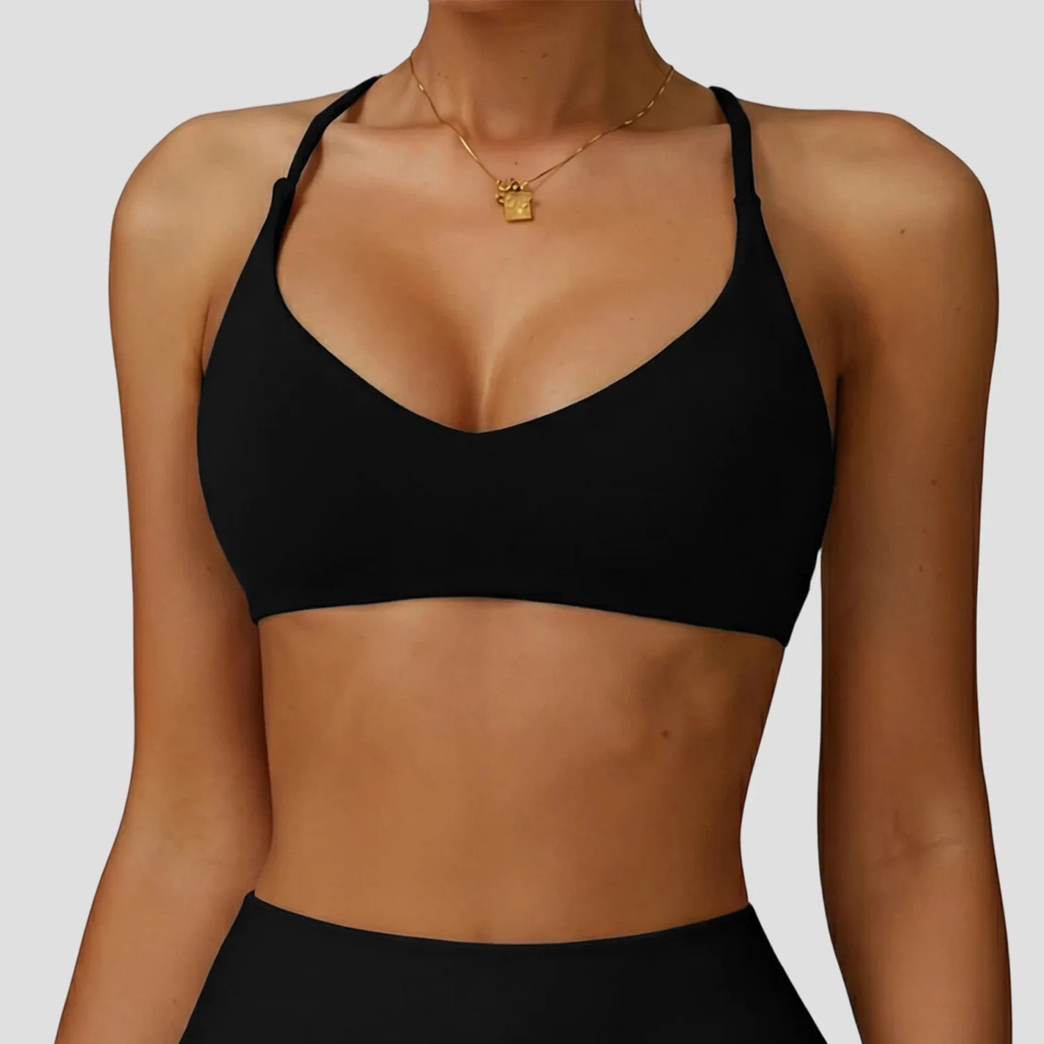 Sujetador deportivo de alto impacto para mujer, ropa interior de gimnasio con realce en la espalda, Top corto de Yoga cruzado, entrenamiento para correr, Fitness, Pilates, Color sólido