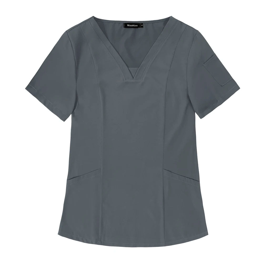 Nueva ropa de trabajo médico, blusa quirúrgica de Hospital, uniformes para enfermería, salón de belleza, camisa de manga corta para mujer, precio al por mayor