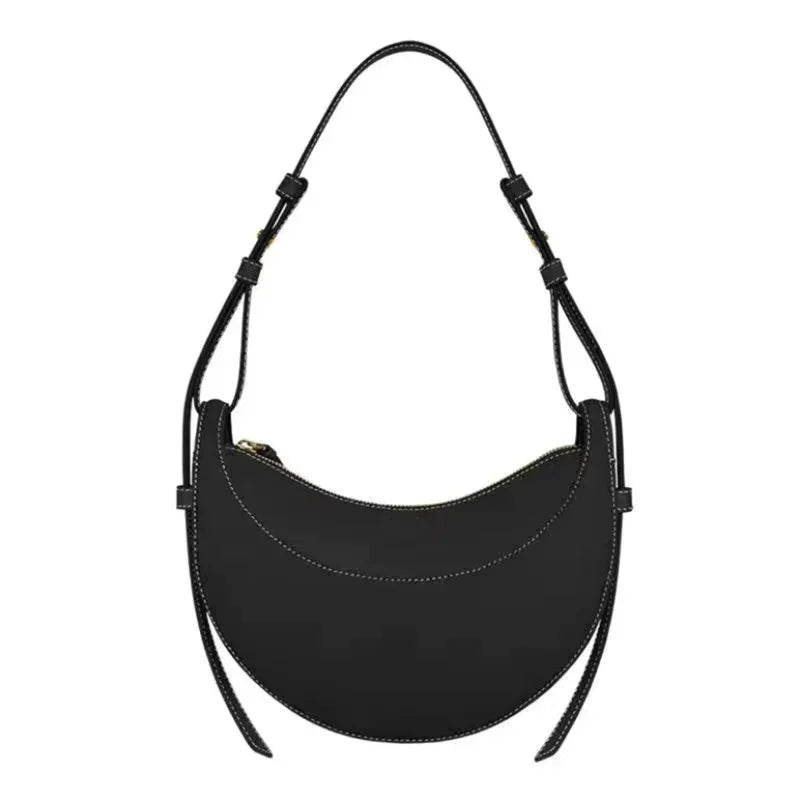 Bolso de hombro de mujer de cuero genuino de moda francesa, bolso de media luna, bolso de hombro tipo bandolera con cierre de cremallera de diseño de nicho