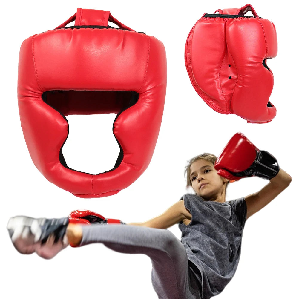 Guantes de boxeo de seguridad MMA para adultos/niños, protectores de cabeza para casco, guantes de cuero PU, entrenamiento de boxeo para niños, Kickboxing, objetivo de boxeador