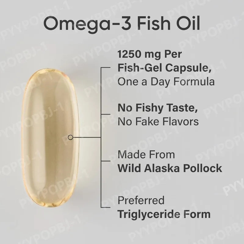 Cápsulas de Aceite de Pescado Omega-3 con Extracto de Abadejo Silvestre de Alaska, Suplemento Nutricional Diario, Apoyo para la Salud, 90 Cápsulas por Botella