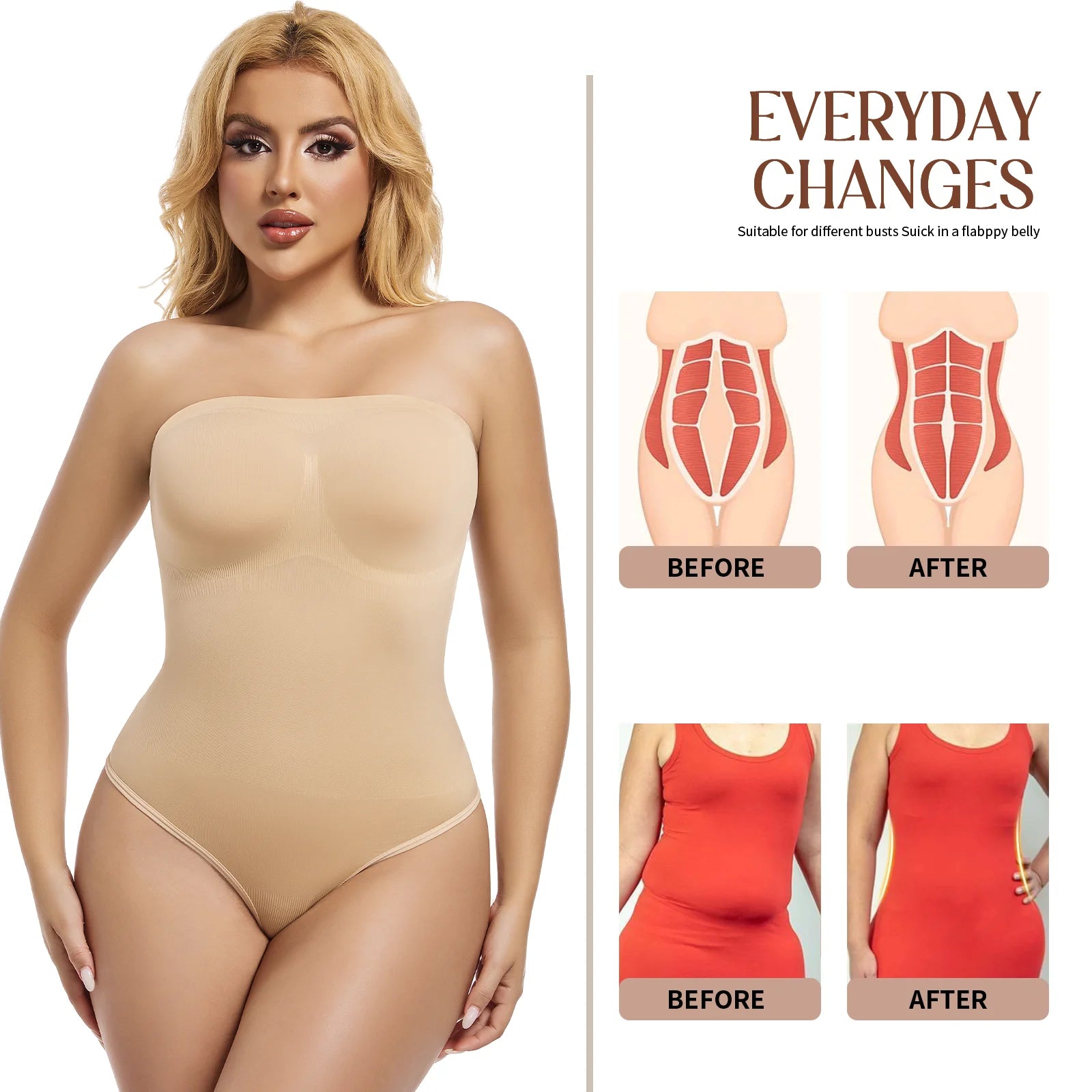 Body sin tirantes para mujer, ropa moldeadora sin costuras, Tops Tude, moldeador de cuerpo, entrenador de cintura de compresión, levantador de glúteos con realce, moldeador sin espalda