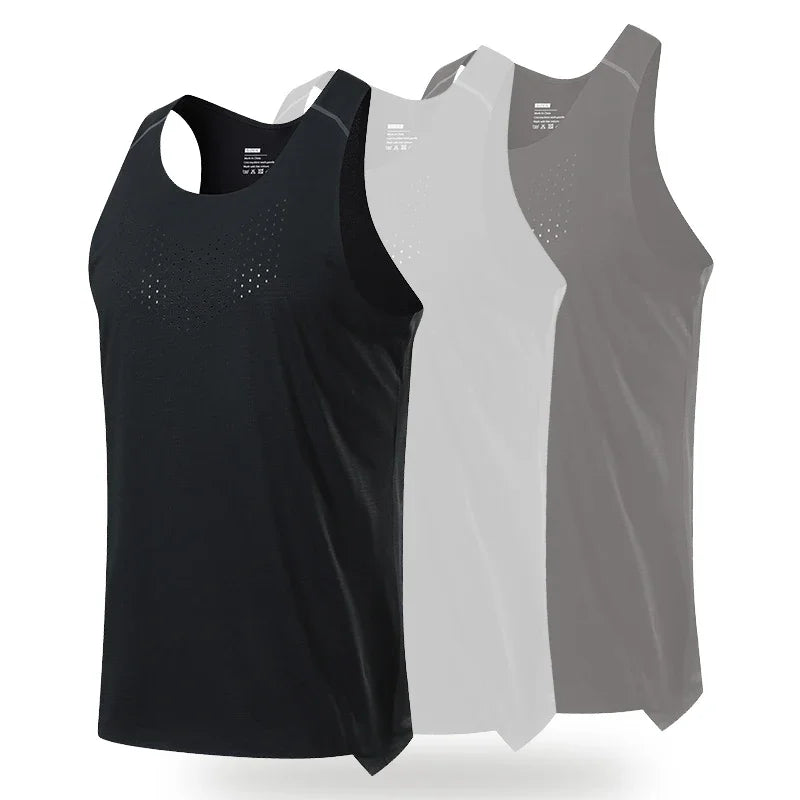 Playera deportiva de secado rápido para hombre, sin mangas de malla elástica