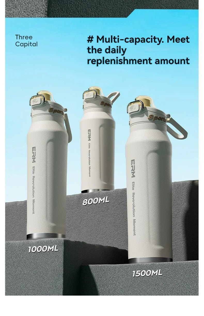 Botella de agua con aislamiento de 1,5 l, taza con aislamiento frío y caliente de acero inoxidable, termo al vacío, frascos de doble pared