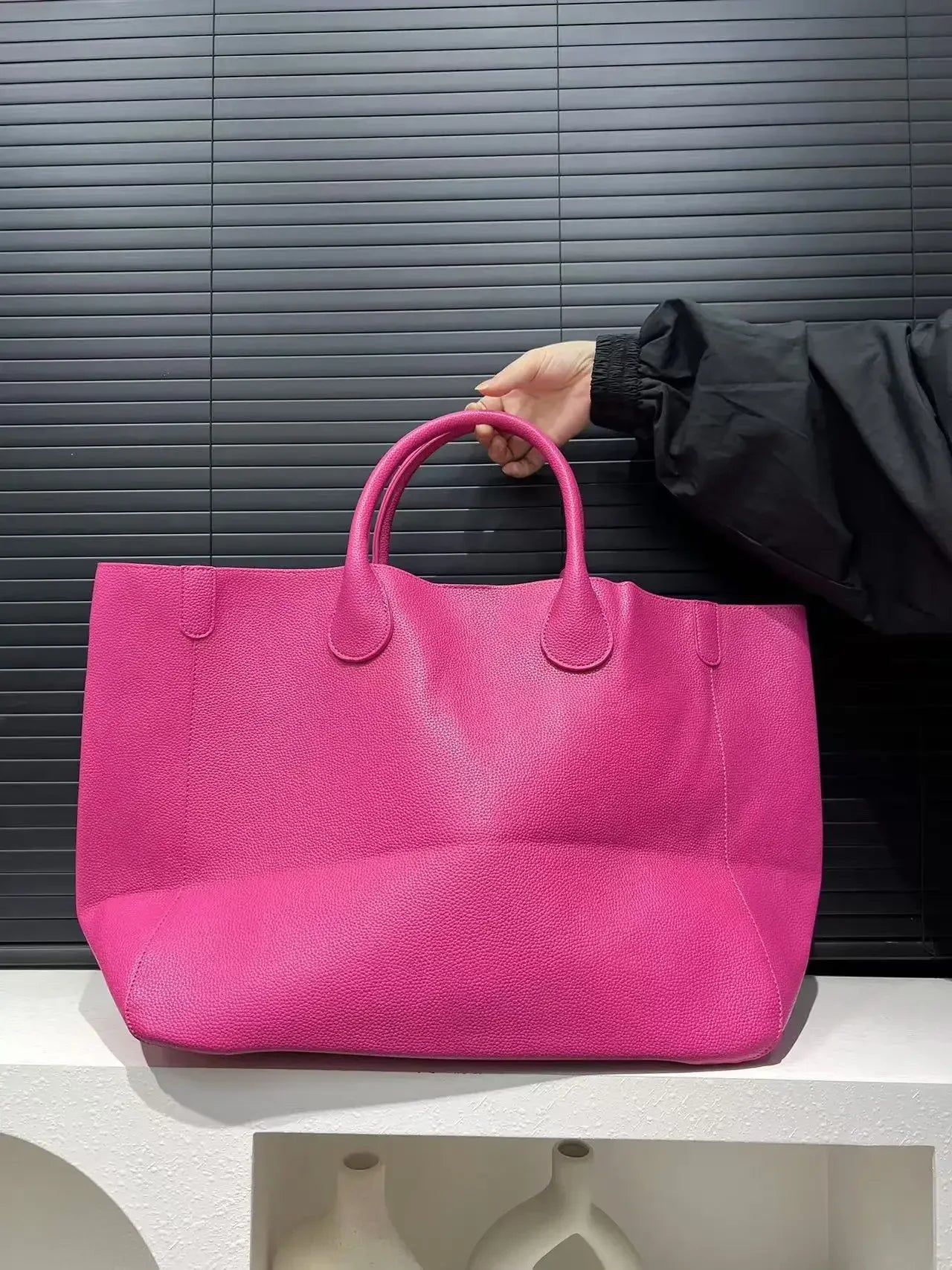 Bolso de mano de gran tamaño de cuero vegano a la moda para mujer con gran capacidad, bolso de compras simple y versátil