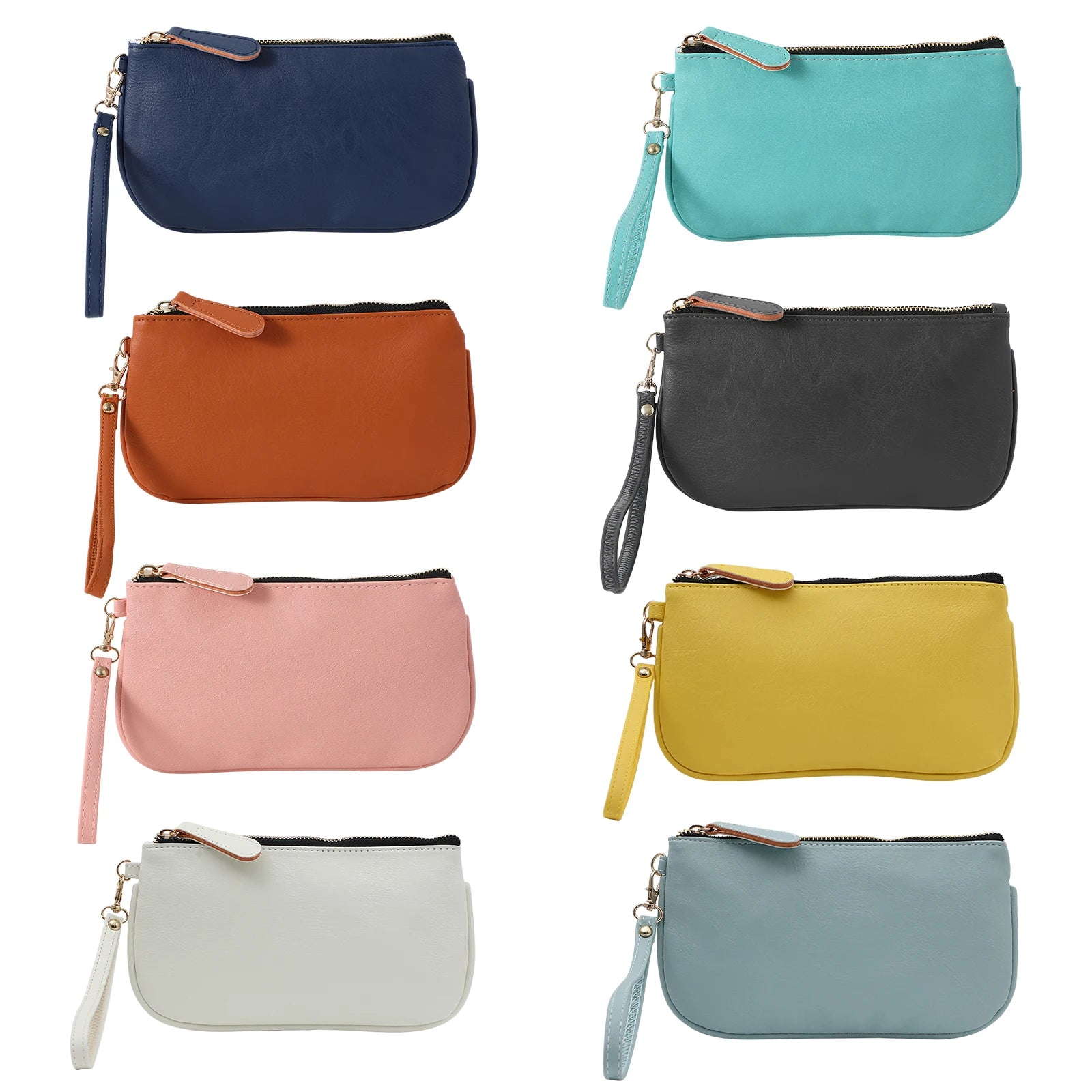 Bolso de mano de cuero vegano para mujer, bolso clásico pequeño minimalista multicolor, cartera de pulsera sólida, bolso de viaje, estuche para cosméticos