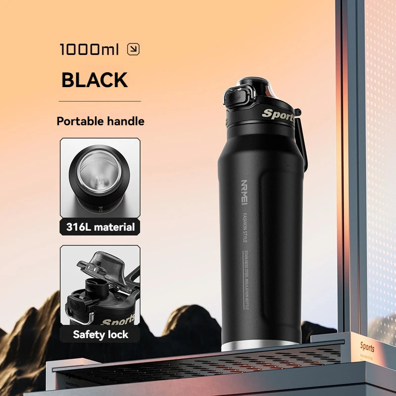 Botella termo de 1L, tazas heladas y con aislamiento térmico de acero inoxidable