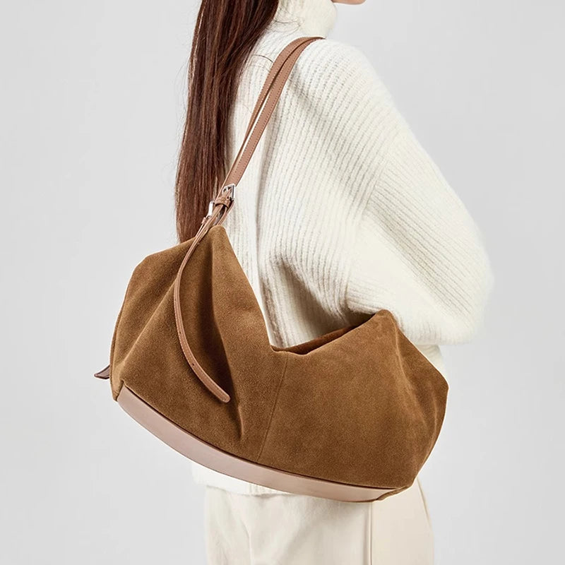 Bandoleras de piel auténtica de vaca de ante para mujer, bandolera de piel de vaca suave, diseño femenino, bolso de viaje perezoso de lujo