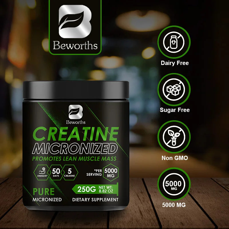 Beworths-Polvo de Monohidrato de Creatina, 5000Mg para preentrenamiento, construcción muscular, energía celular, cerebro, Salud para el gimnasio