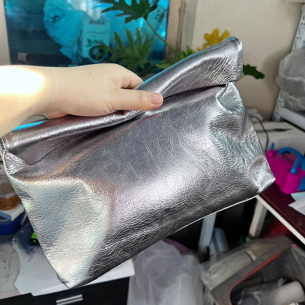 Bolso de mano de piel de vaca 100% auténtica para mujer, bolso de diseñador plegable, bolso con asa magnética Simple