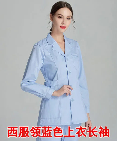 Uniformes de enfermera de manga larga azul, bata de laboratorio, uniforme de médico para mujer, prendas de vestir, ropa médica, ropa de trabajo de salón de belleza