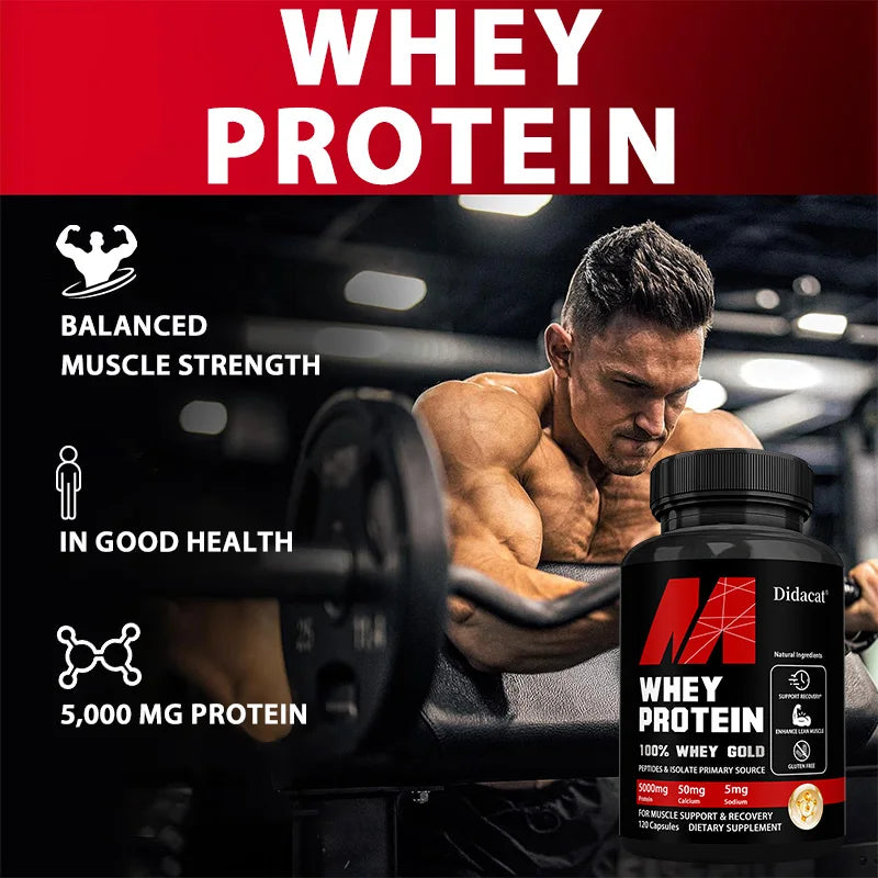 Capsuels de proteínas de suero, con proteínas de 5000 mg, apoya la recuperación, suplemento para la salud muscular equilibrada, la inmunidad, NO GMO