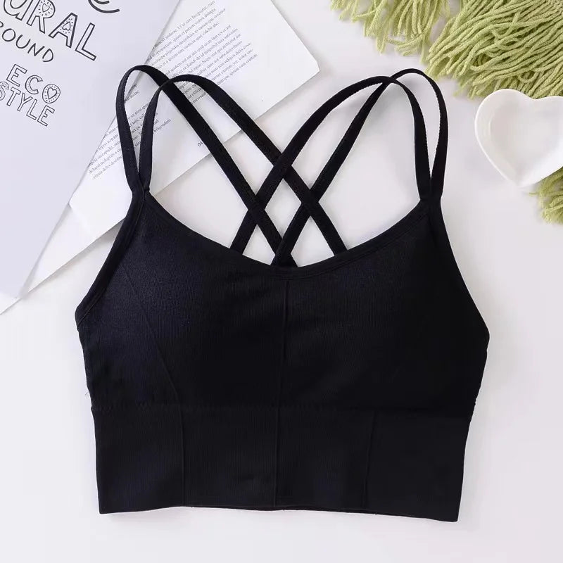 Tops sexis para mujer, camiseta sin mangas con tirantes cruzados en la espalda, Sujetador deportivo Push Up para correr, sujetador de Yoga de Color sólido suave transpirable para Fitness y belleza
