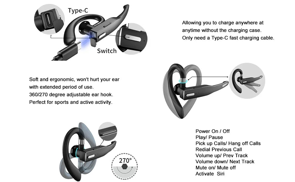 Auriculares Inalámbricos con Micrófono, Audífonos Bluetooth, Fone de Ouvido, Auriculares con Micrófono