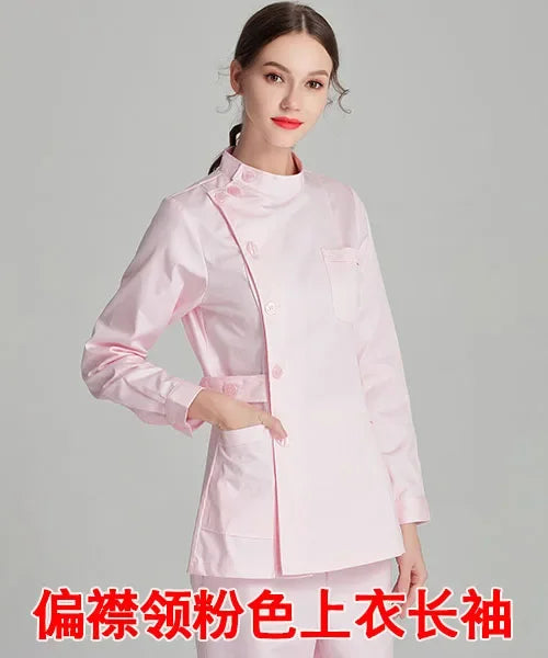 Uniformes de enfermera de manga larga azul, bata de laboratorio, uniforme de médico para mujer, prendas de vestir, ropa médica, ropa de trabajo de salón de belleza