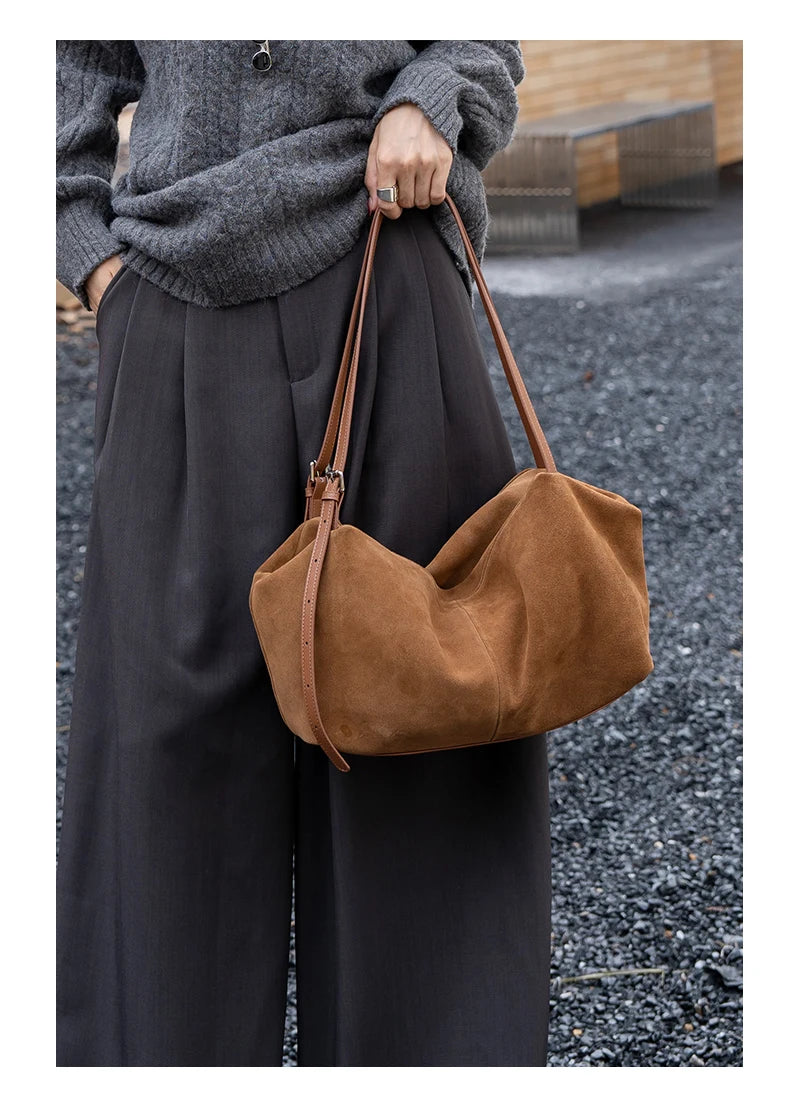 Bandoleras de piel auténtica de vaca de ante para mujer, bandolera de piel de vaca suave, diseño femenino, bolso de viaje perezoso de lujo