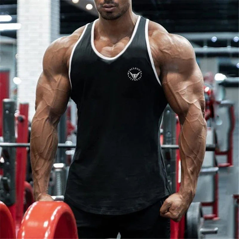 Camiseta deportiva para culturismo y gimnasio, chaleco muscular para entrenamiento, camiseta sin mangas transpirable de algodón para Fitness, camisetas sin mangas de entrenamiento para hombre