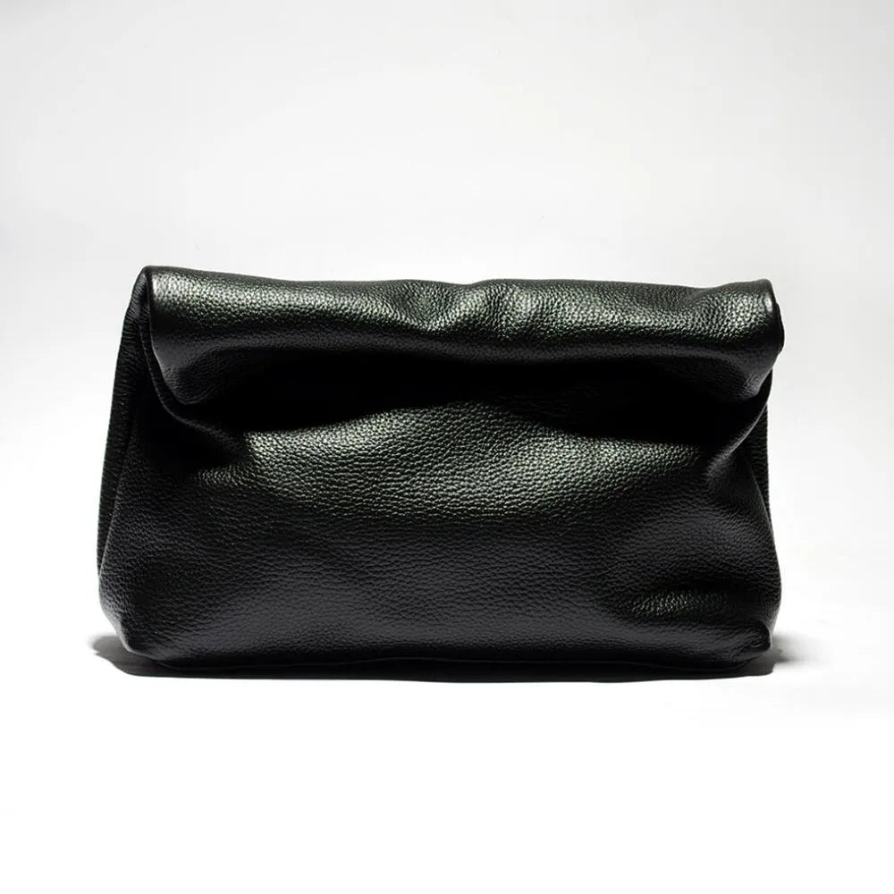 Bolso de mano de piel de vaca 100% auténtica para mujer, bolso de diseñador plegable, bolso con asa magnética Simple