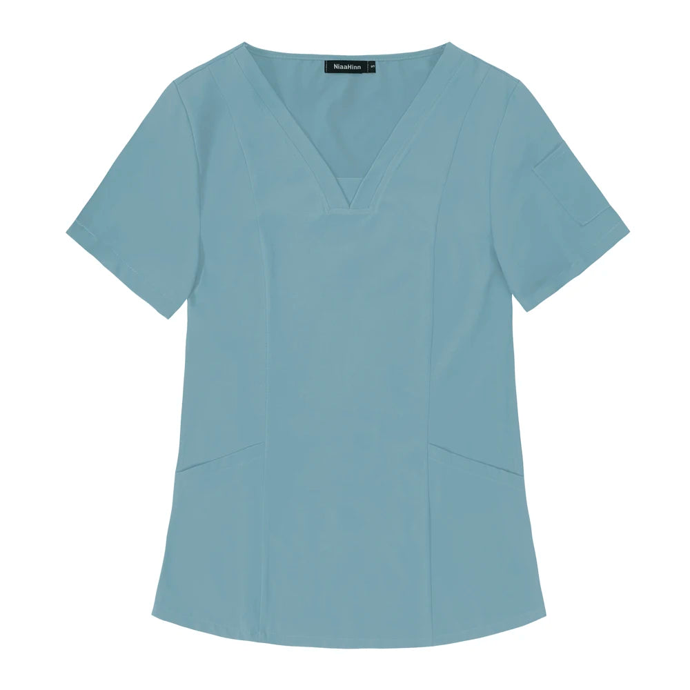 Nueva ropa de trabajo médico, blusa quirúrgica de Hospital, uniformes para enfermería, salón de belleza, camisa de manga corta para mujer, precio al por mayor