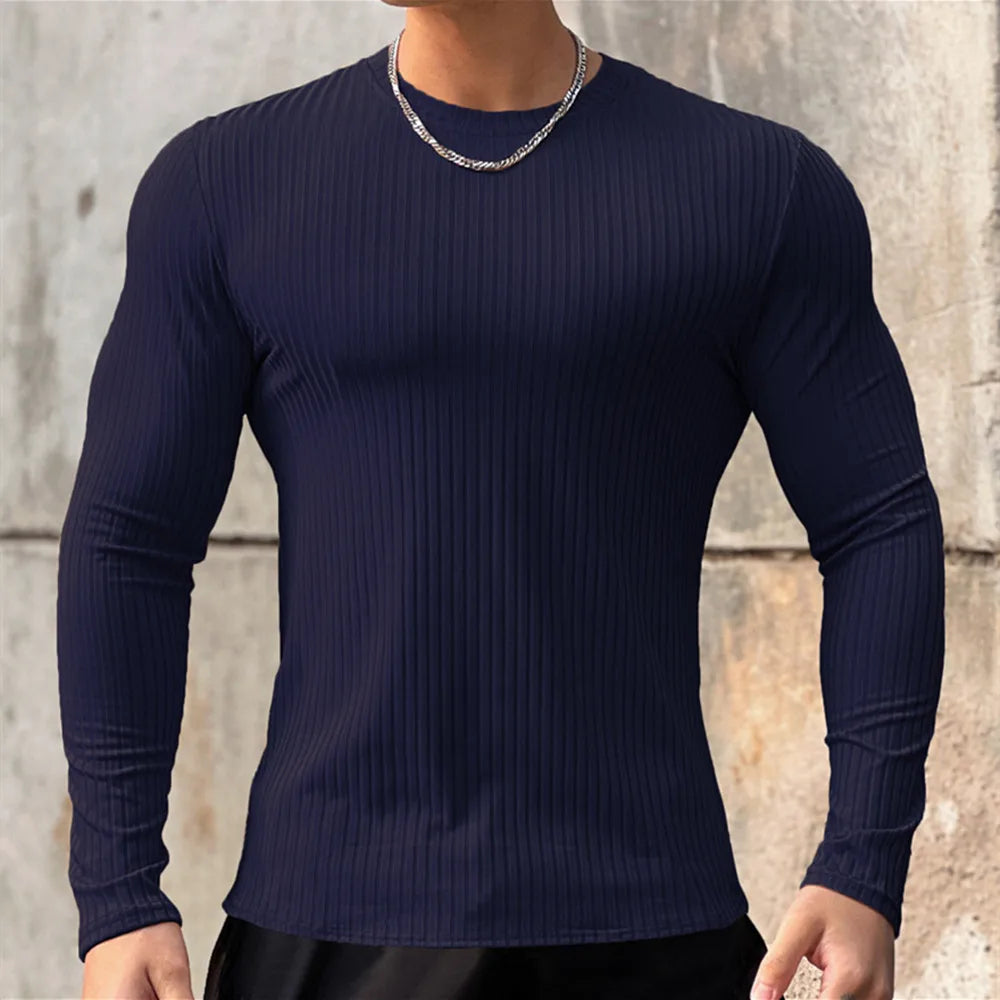Camiseta deportiva para gimnasio para hombre, camisa ajustada informal de manga larga, camisetas de culturismo para hombre, Tops para correr, deportes, ropa de entrenamiento de secado rápido
