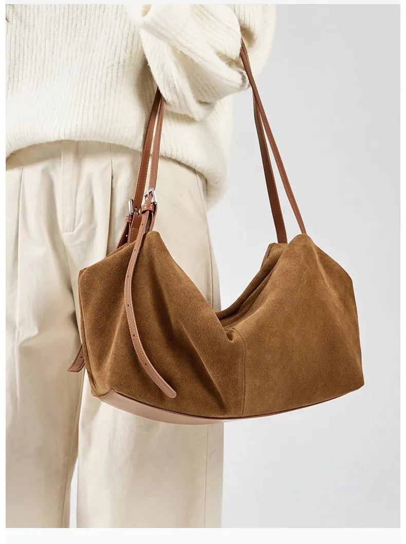 Bandoleras de piel auténtica de vaca de ante para mujer, bandolera de piel de vaca suave, diseño femenino, bolso de viaje perezoso de lujo