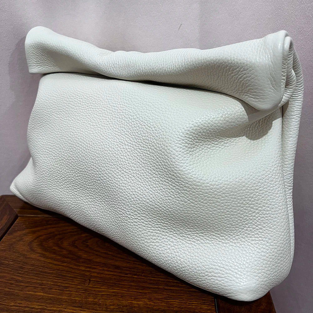 Bolso de mano de piel de vaca 100% auténtica para mujer, bolso de diseñador plegable, bolso con asa magnética Simple