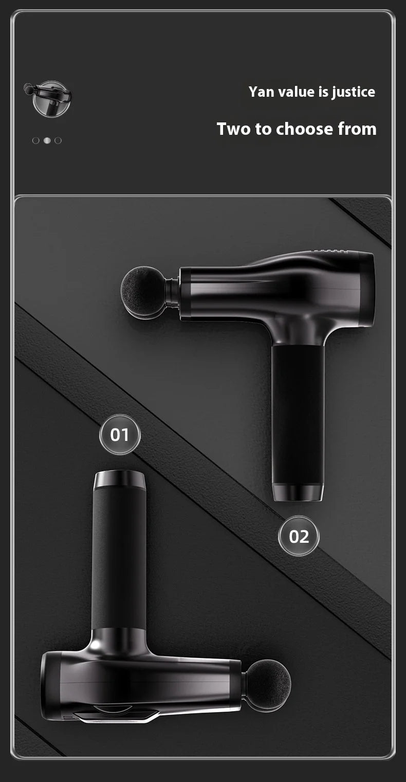 Mini pistola masajeadora de mano de doble cabezal con percusión de tejido profundo, pistola de masaje muscular, pistola fascial recargable multifuncional