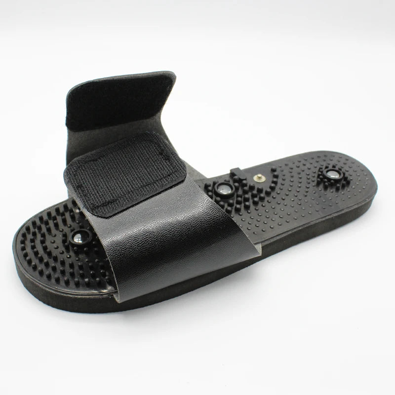 Zapatillas para masaje de pies, accesorio de masaje con electrodos, masajeador terapéutico TENS, relajación corporal, pie, relajante, goma negra, cuidado de la salud