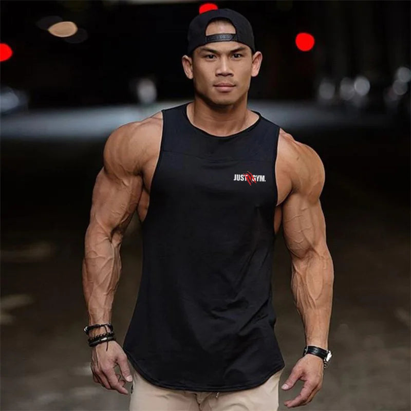 Playera  hombre, sin mangas holgadas informales de algodón GYM