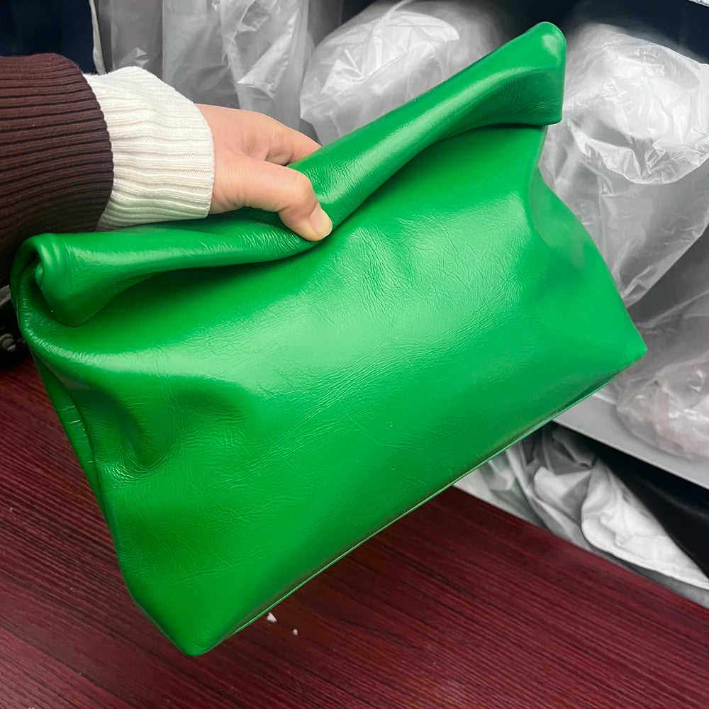 Bolso de mano de piel de vaca 100% auténtica para mujer, bolso de diseñador plegable, bolso con asa magnética Simple
