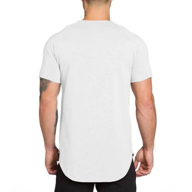 Ropa deportiva para gimnasio, culturismo, entrenamiento muscular, pantalón corto informal para hombre, ropa de algodón de manga, camisetas ajustadas transpirables para Fitness de verano