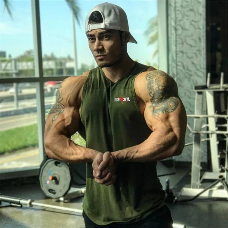 Playera  hombre, sin mangas holgadas informales de algodón GYM